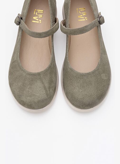 ANİSA Yeşil Süet Bantlı Hakiki Deri Kadın Babet Ayakkabı - Görsel 3
