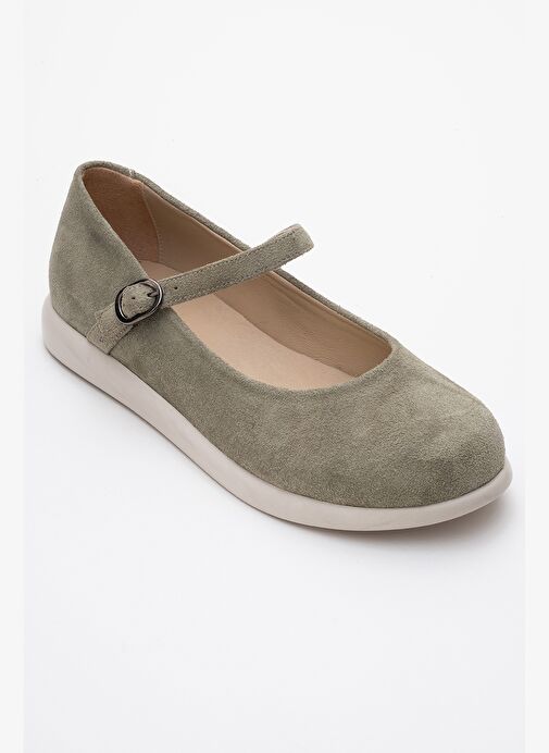 ANİSA Yeşil Süet Bantlı Hakiki Deri Kadın Babet Ayakkabı - Görsel 4