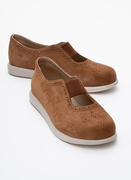 CHELLE Taba Süet Lastikli Hakiki Deri Kadın Günlük Ayakkabı - Görsel 2