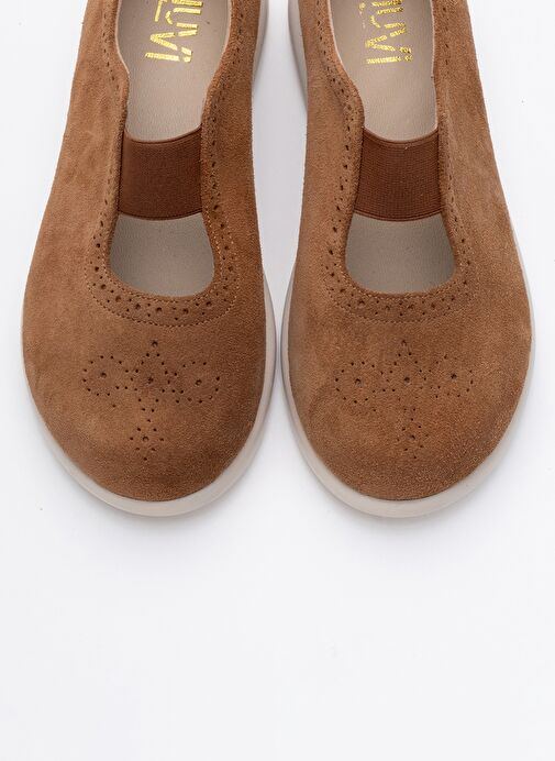 CHELLE Taba Süet Lastikli Hakiki Deri Kadın Günlük Ayakkabı - Görsel 3