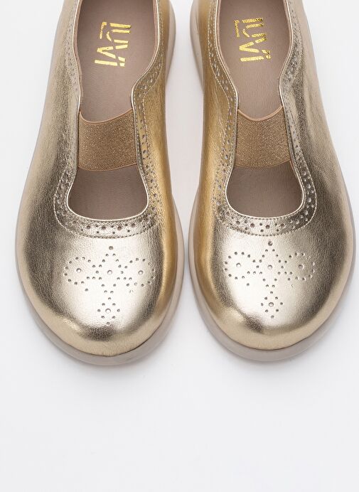 CHELLE Metalik Altın Lastikli Hakiki Deri Kadın Günlük Ayakkabı - Görsel 3