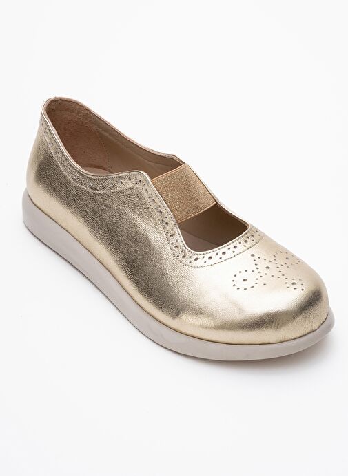 CHELLE Metalik Altın Lastikli Hakiki Deri Kadın Günlük Ayakkabı - Görsel 4