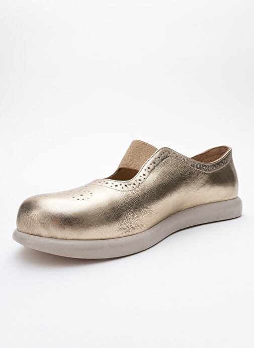 CHELLE Metalik Altın Lastikli Hakiki Deri Kadın Günlük Ayakkabı - Görsel 5