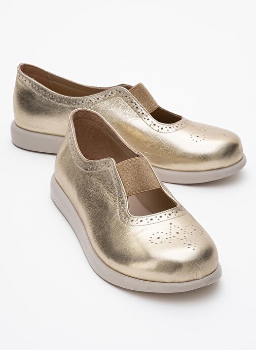 CHELLE Metalik Altın Lastikli Hakiki Deri Kadın Günlük Ayakkabı - Görsel 2