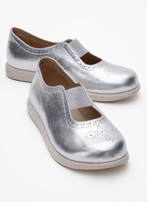 CHELLE Metalik Gümüş Lastikli Hakiki Deri Kadın Günlük Ayakkabı - Görsel 2