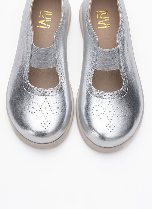CHELLE Metalik Gümüş Lastikli Hakiki Deri Kadın Günlük Ayakkabı - Görsel 3