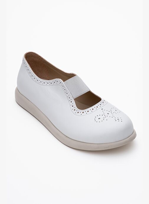 CHELLE Beyaz Cilt Lastikli Hakiki Deri Kadın Günlük Ayakkabı - Görsel 4