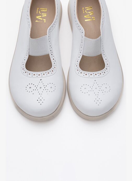CHELLE Beyaz Cilt Lastikli Hakiki Deri Kadın Günlük Ayakkabı - Görsel 3