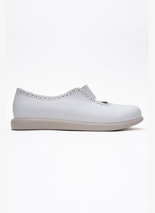 CHELLE Beyaz Cilt Lastikli Hakiki Deri Kadın Günlük Ayakkabı - Görsel 7