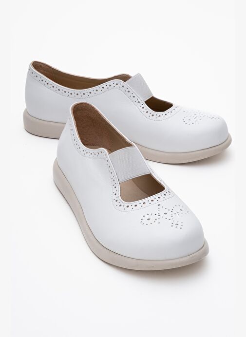 CHELLE Beyaz Cilt Lastikli Hakiki Deri Kadın Günlük Ayakkabı - Görsel 2
