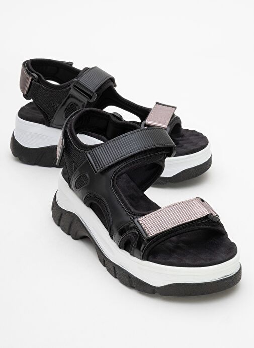 4740 Siyah Platin Bantlı Kadın Sandalet - Görsel 2