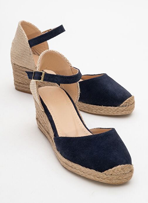 ALDEA Lacivert Süet Hakiki Deri Kadın Dolgu Topuk Sandalet - Görsel 2