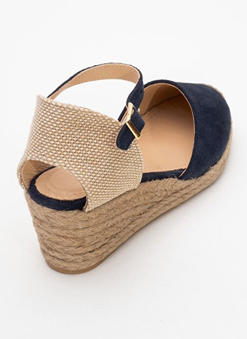 ALDEA Lacivert Süet Hakiki Deri Kadın Dolgu Topuk Sandalet - Görsel 6