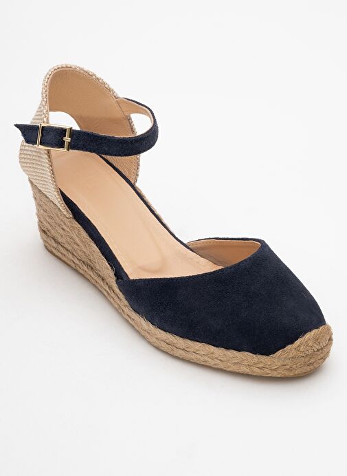 ALDEA Lacivert Süet Hakiki Deri Kadın Dolgu Topuk Sandalet - Görsel 4
