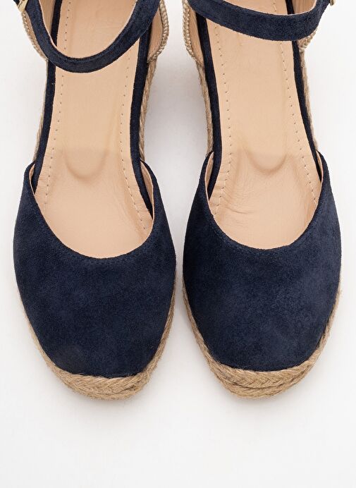 ALDEA Lacivert Süet Hakiki Deri Kadın Dolgu Topuk Sandalet - Görsel 3