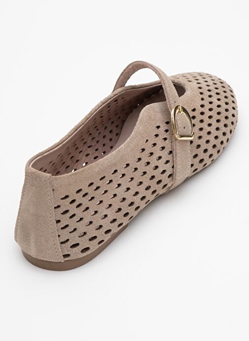 ARİAN Bej Süet Hakiki Der Delikli Kadın Babet Ayakkabı - Görsel 6