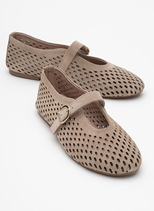 ARİAN Bej Süet Hakiki Der Delikli Kadın Babet Ayakkabı - Görsel 2