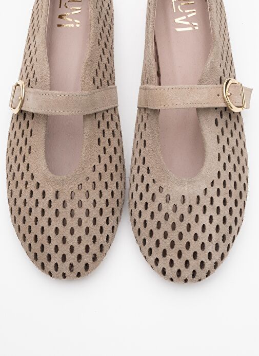 ARİAN Bej Süet Hakiki Der Delikli Kadın Babet Ayakkabı - Görsel 3