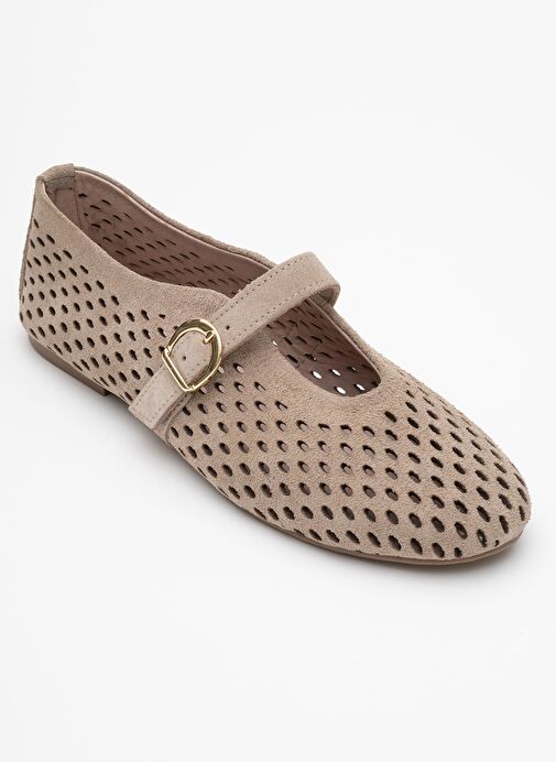 ARİAN Bej Süet Hakiki Der Delikli Kadın Babet Ayakkabı - Görsel 4