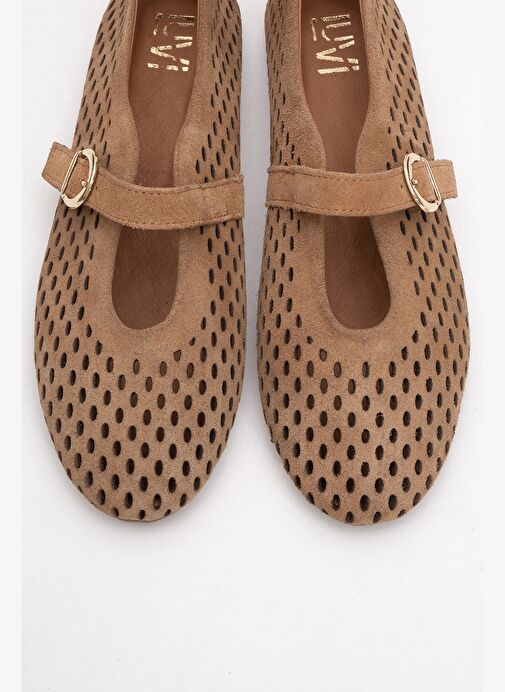 ARİAN Toprak Süet Hakiki Deri Delikli Kadın Babet Ayakkabı - Görsel 3