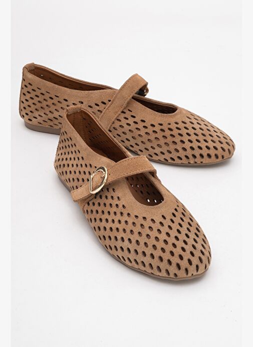 ARİAN Toprak Süet Hakiki Deri Delikli Kadın Babet Ayakkabı - Görsel 2