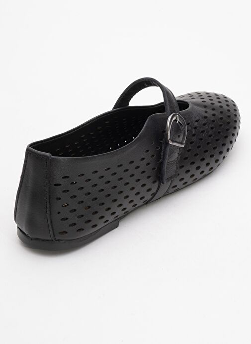 ARİAN Siyah Cilt Hakiki Deri Delikli Kadın Babet Ayakkabı - Görsel 6