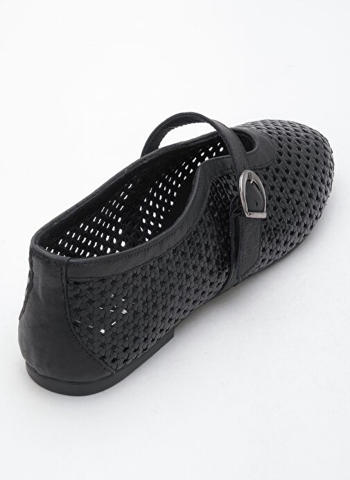 MİRELLA Siyah Örgülü Hakiki Deri Kadın Babet Ayakkabı - Görsel 6