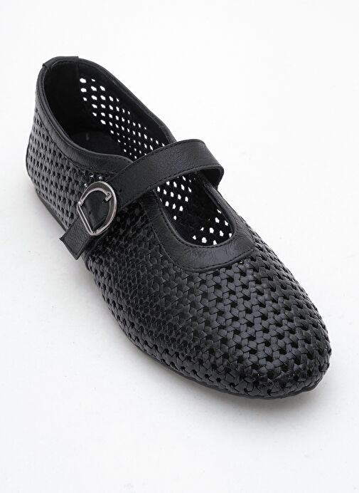 MİRELLA Siyah Örgülü Hakiki Deri Kadın Babet Ayakkabı - Görsel 4