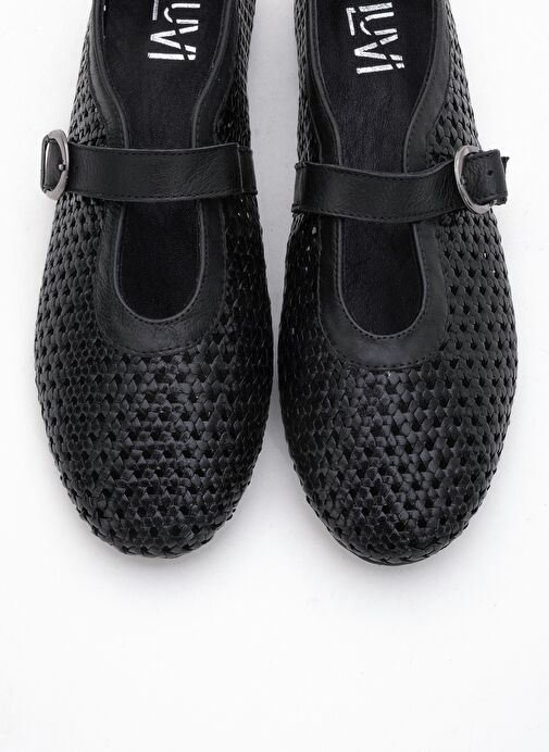 MİRELLA Siyah Örgülü Hakiki Deri Kadın Babet Ayakkabı - Görsel 3