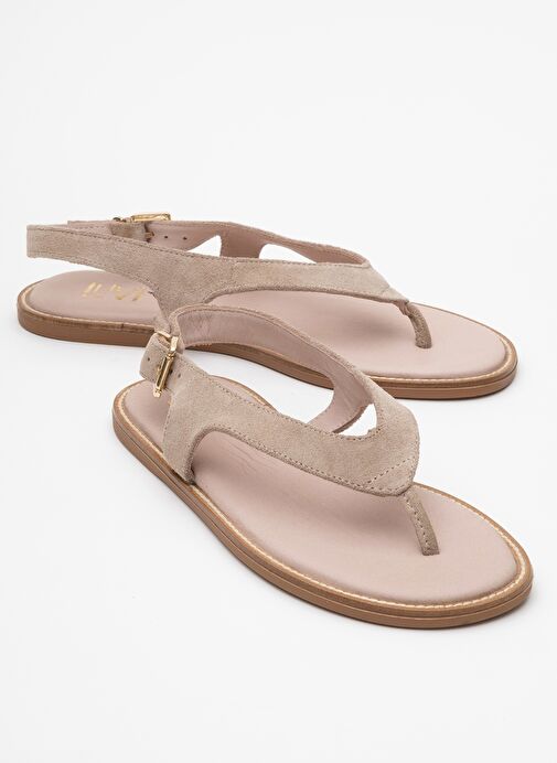 BELİNDA Bej Süet Hakiki Deri Kadın Parmak Arası Sandalet - Görsel 2