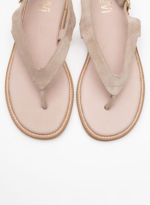 BELİNDA Bej Süet Hakiki Deri Kadın Parmak Arası Sandalet - Görsel 3