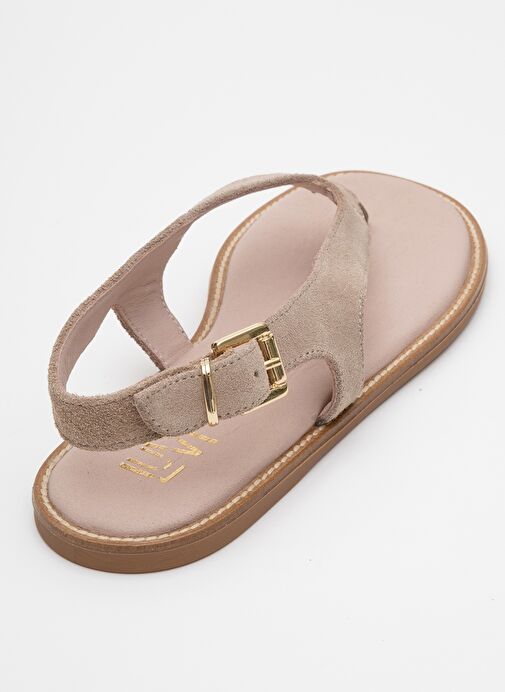 BELİNDA Bej Süet Hakiki Deri Kadın Parmak Arası Sandalet - Görsel 6