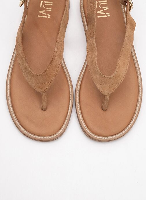 BELİNDA Toprak Süet Hakiki Deri Kadın Parmak Arası Sandalet - Görsel 3