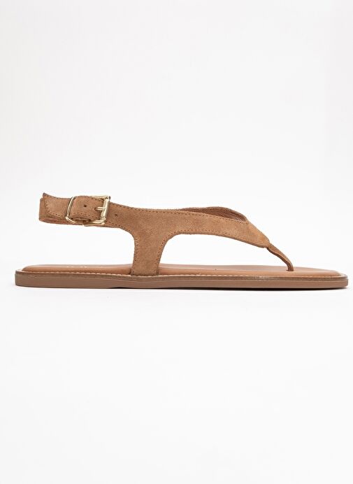 BELİNDA Toprak Süet Hakiki Deri Kadın Parmak Arası Sandalet - Görsel 7