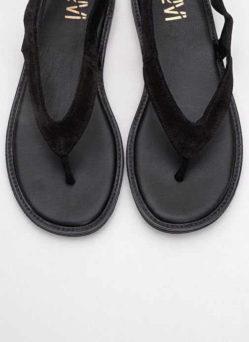 BELİNDA Siyah Süet Hakiki Deri Kadın Parmak Arası Sandalet - Görsel 3