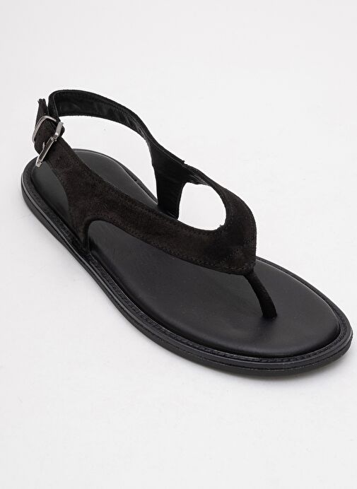 BELİNDA Siyah Süet Hakiki Deri Kadın Parmak Arası Sandalet - Görsel 4