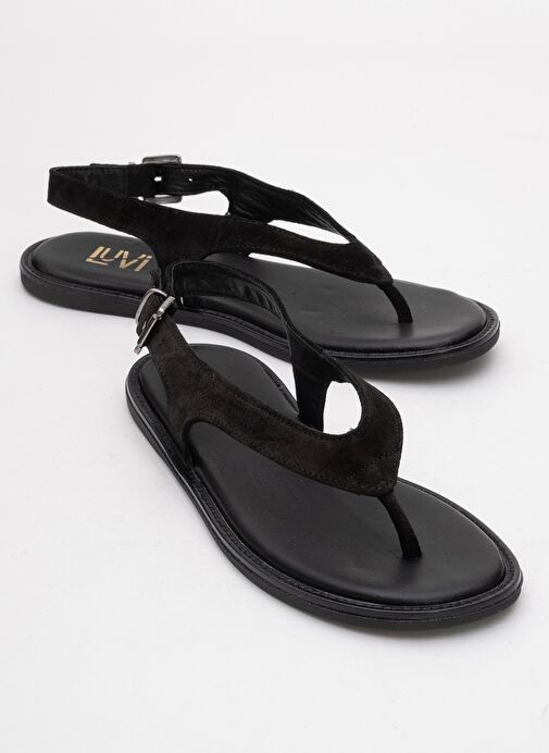 BELİNDA Siyah Süet Hakiki Deri Kadın Parmak Arası Sandalet - Görsel 2
