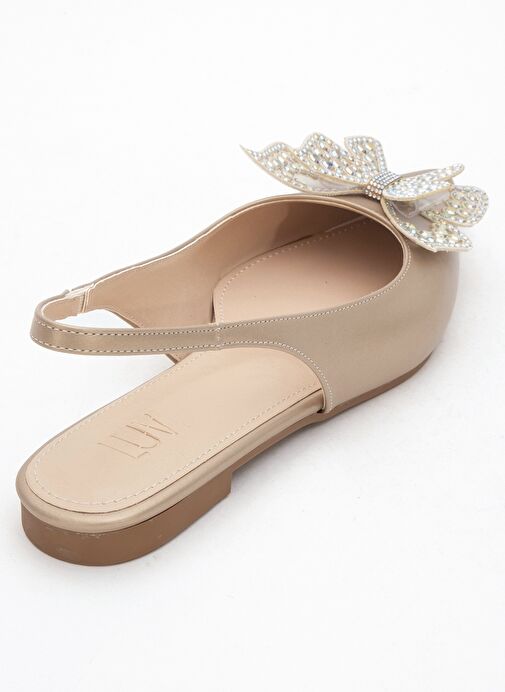 ORIOL Altın Cilt Kelebek Taşlı Sivri Burun Arkası Açık Kadın Babet Ayakkabı - Görsel 6