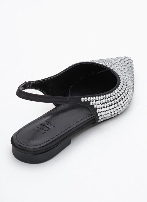IDA Siyah Gümüş Taşlı Sivri Burun Arkası Açık Kadın Babet Ayakkabı - Görsel 6
