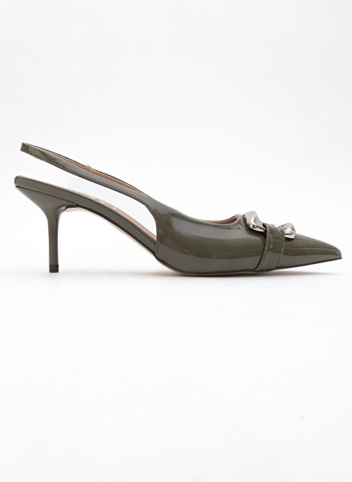 LUSTRE Haki Rugan Tokalı Sivri Burun Kadın Topuklu Ayakkabı - Görsel 7