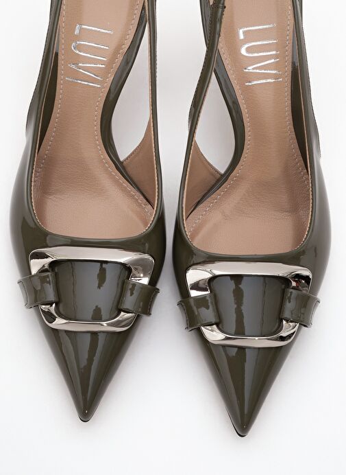 LUSTRE Haki Rugan Tokalı Sivri Burun Kadın Topuklu Ayakkabı - Görsel 3