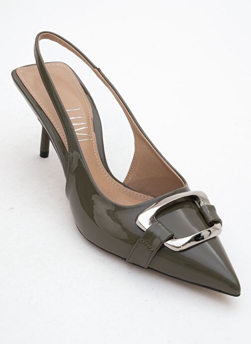 LUSTRE Haki Rugan Tokalı Sivri Burun Kadın Topuklu Ayakkabı - Görsel 4