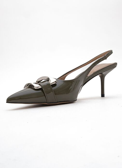 LUSTRE Haki Rugan Tokalı Sivri Burun Kadın Topuklu Ayakkabı - Görsel 5