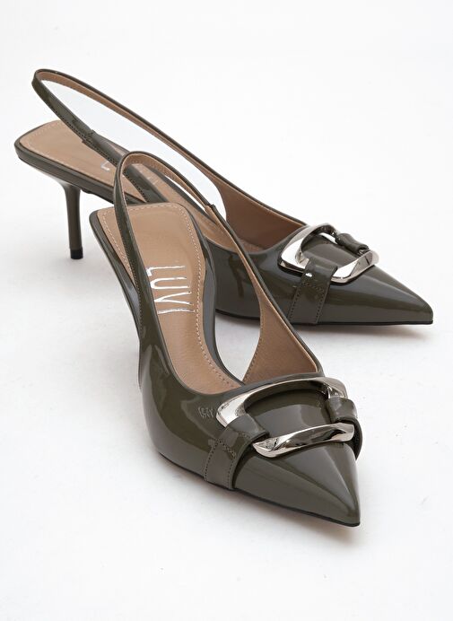 LUSTRE Haki Rugan Tokalı Sivri Burun Kadın Topuklu Ayakkabı - Görsel 2