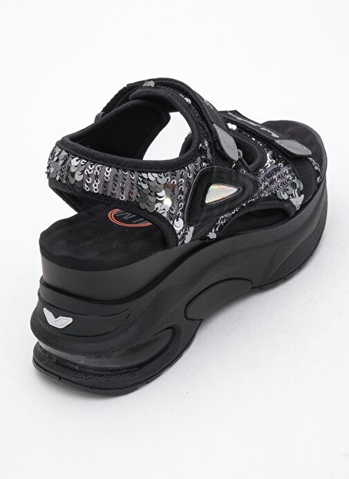 ARTHUR Siyah-Gri Payet Bantlı Kalın Taban Kadın Spor Sandalet - Görsel 6