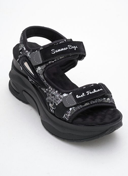 ARTHUR Siyah-Gri Payet Bantlı Kalın Taban Kadın Spor Sandalet - Görsel 4