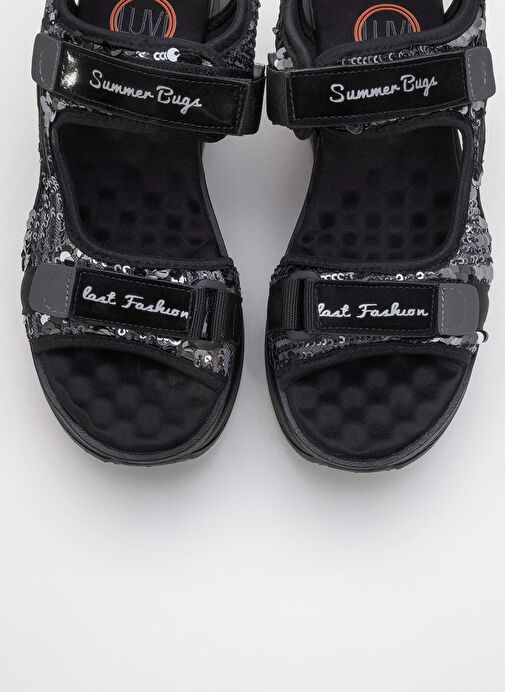 ARTHUR Siyah-Gri Payet Bantlı Kalın Taban Kadın Spor Sandalet - Görsel 3