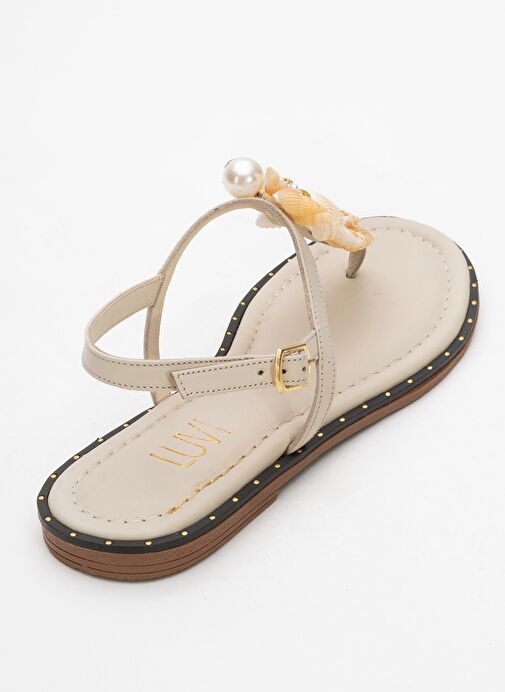 JOE Bej Deniz Kabuklu Hakiki Deri Parmak Arası Kadın Sandalet - Görsel 6