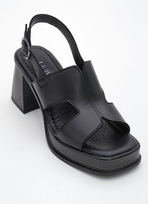 KEVIN Siyah Cilt Hakiki Deri Kadın Platform Topuklu Sandalet - Görsel 4
