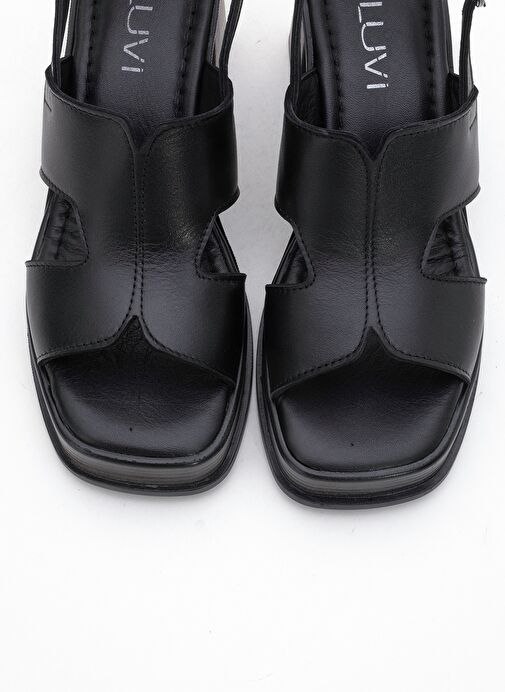 KEVIN Siyah Cilt Hakiki Deri Kadın Platform Topuklu Sandalet - Görsel 3